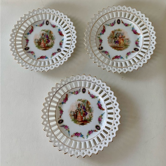 Vintage German Porcelain Reticulated Trinket Dishes - Picture 1 of 15